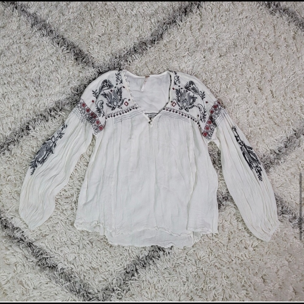 Free people white embroidered gauze top